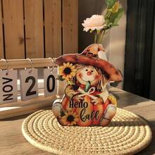 1pc Autumn Scarecrow Wooden Desktop Decor - Seasonal Farmhouse Centerpiece Decoration For Thanksgiving And Autumn Holiday Home, Office, Living Room, Bedroom, Cafe - Featherless Design For Christmas, Wedding Season, Halloween - A - View 3