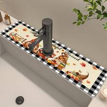 1pc Thanksgiving Gnome Pattern, Non-Slip Faucet Drain Mat, Suitable For Kitchen, Bathroom Sink, Countertop, Drain Mat, Diatomaceous Earth Basin, Cuttable Quick-Dry Mat - Multicolor - View 3