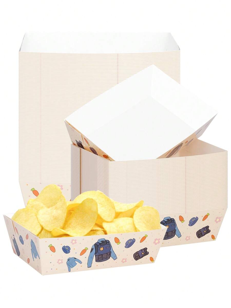 10/20/30/50pcs 1.6x3.1x4.7 Inch Police Theme Paper Food Trays, Police Uniform & Bulletproof Vest Print Paper Boat Snack Boxes, Suitable For French Fries, Corn Chips, Popcorn, Candy, Police Theme Birthday Party, Police Party Decoration, Children Celebration Tableware - Multicolor - View 1