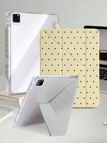 1件極簡黃色波點平板保護殼，適用於 iPad Mini6/7/Air/Air2/9.7/10.2/10.5/10.9 (Air4-Air8)/Pro 11/10th Gen/A16/Pro 11 2024，彩繪圖案平板套，透明壓克力背殼，絲綢質感 8 折疊支架，自動休眠/喚醒，內置筆槽，不含筆，部分機型附相機框 - 彩色 - 查看 2