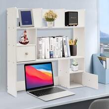 Leeamhome 9 Compartment Desktop Bookshelf White Veneer MDF Plywood Tabletop Storage Rack For Home Office Study Organization - white - View 8