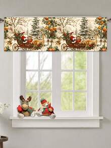 1Pc Christmas Curtain Valance With Santa Claus Sled Elk Pattern, 139*46cm Polyester Hanging Window Decoration, Rod Pocket Short Curtain, Merry Christmas Decoration, Xmas Decor, Christmas Decor, Holiday Party Decoration, Winter Home Decor, Bedroom Kitchen Living Room Window Decoration, Christmas Hanging Decoration, Indoor Outdoor Decoration - Multicolor - View 4