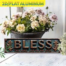 1pc 2D Flat Metal Wall Decor Sign, Vintage "Bless This House And All Who Enter" Wall Plaque, Perfect For Farmhouse, Porch, Cafe, Garage, Man Cave, Creative Holiday Gift (Random Style) - A - View 6