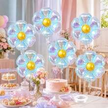19 Inch Iridescent Daisy Foil Balloon Set, Transparent Rainbow Design, Suitable For Birthday, Wedding, Baptism, Bridal Shower, Christmas, New Year, Vintage Spring Party Decoration - Multicolor - View 1