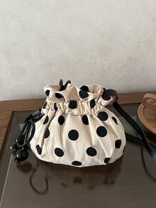 1pc Women's Fashion Commuter Colorblock Polka Dot Shoulder Bag, Portable Versatile Lightweight Luxury Pleated Crossbody Bag, Suitable For Dating, Shopping, Gifts, Work - Beige - View 1