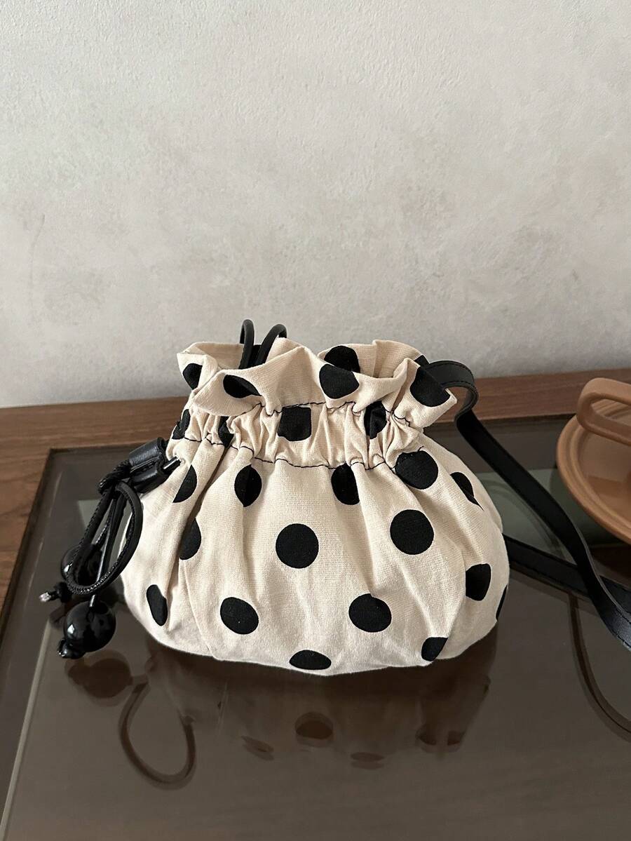 1pc Women's Fashion Commuter Colorblock Polka Dot Shoulder Bag, Portable Versatile Lightweight Luxury Pleated Crossbody Bag, Suitable For Dating, Shopping, Gifts, Work - Beige - View 1