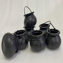12pcs Mini Black Witch Buckets, Suitable For Halloween And Autumn Parties, Nautical Theme Wizard Potion Jars, Plastic Ghost Desktop Decor, With Portable Candy Storage Buckets, For Trick Or Treat, Wizard Potion, Party Layout Props, Halloween Decoration Ornaments - Multicolor - View 6