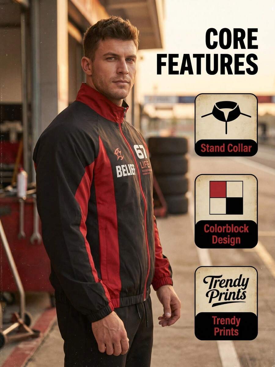 2026 New Autumn/Winter Racing Jacket Men's Lightweight Long Sleeve Motorcycle Jacket Baseball Collar Jacket - Black - View 1