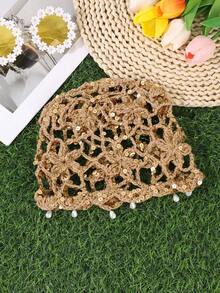 1 Stück Boho Häkel-Netz-Kopfkappe mit Pailletten-Perlen-Quasten, Damen gestrickte Blumen-Haarabdeckung, Vintage Bohemian Strandurlaub elegantes Haaraccessoire - Verschiedenfarbig - Übersicht 5