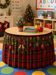 1 Stück Weihnachtskarierte Tischdecke, klassische rechteckige Tischkante aus Polyester mit Karomuster, Stechpalmenbeeren- und Weihnachtskugel-Muster, geeignet für Küchendekoration, Hochzeit, Heimdekoration, Raumdekoration, Klassenzimmerdekoration und Weihnachtsdekoration - Verschiedenfarbig - Übersicht 1