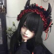 1pc Dark Style Demon Horn Lace Headband With Ruched Trim And Flowing Satin Ribbon, Exquisite Design With Strong Atmosphere, Suitable For Lolita Outfit, Halloween Costume, Cosplay Photography, Creating Unique Niche Style - Multicolor - View 2