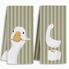 2pcs/Set Handuk Mandi/Handuk Dapur - Handuk Dapur Bergambar Tema Angsa Lucu, Kain Lap Piring Lembut dan Menyerap, Dekorasi Rumah, Handuk Serbaguna untuk Dapur & Kamar Mandi - MultiWarna - View 7