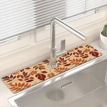 1pc Autumn Maple Leaf Design, Non-Slip Quick-Dry Rubber Absorbent Mat, Suitable For Sink And Faucet, Perfect Gift For Autumn And Winter - Multicolor - View 4