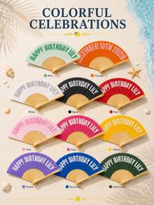 2pcs Personalized Colorful Fans, Vintage Curved Font, With Storage Bag, Customizable With Any Text, Name Or Quote, Business, Wedding Or Event Gift, Suitable For Wedding, Tea Party, Bridesmaid, Wedding Party, Teacher's Day, Halloween - Multicolor - View 9