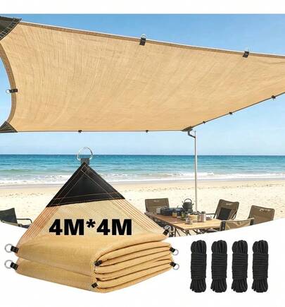 Malla Sombra Beige de 4x4 m con 90% Protección UV para Jardín y Exteriores
