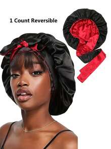 1pc Silk Sleep Cap, Satin Sleeping Hat, Suitable For Curly Hair, Soft & Comfortable, With Drawstring, Suitable For Long Hair,Summer,Beach - Brown - View 2