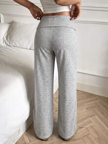 SCARLUX Fall Y2K Grey Fold Waistband Wide Leg Trousers, Basic Pants Ideal For Back To School, Business & Going Out - Gray - View 2