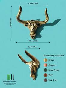 1pc Cast Iron Bull Head Wall Hook, 4.92 Inch Handmade Heavy Duty Rustic Western Style Hook, Bronze Finish, Suitable For Coats, Keys, Leashes, Towels, Hats, Bags, Vintage Barn Farmhouse Year-Round Decor, Indoor/Outdoor Living Room, Bedroom, Kitchen, Housewarming Gift - Rust - View 9