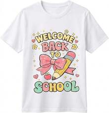 Back To School Teacher Shirts For Women, First Day Casual Graphic Printed Short Sleeve Outfit - 白色 - 查看 1