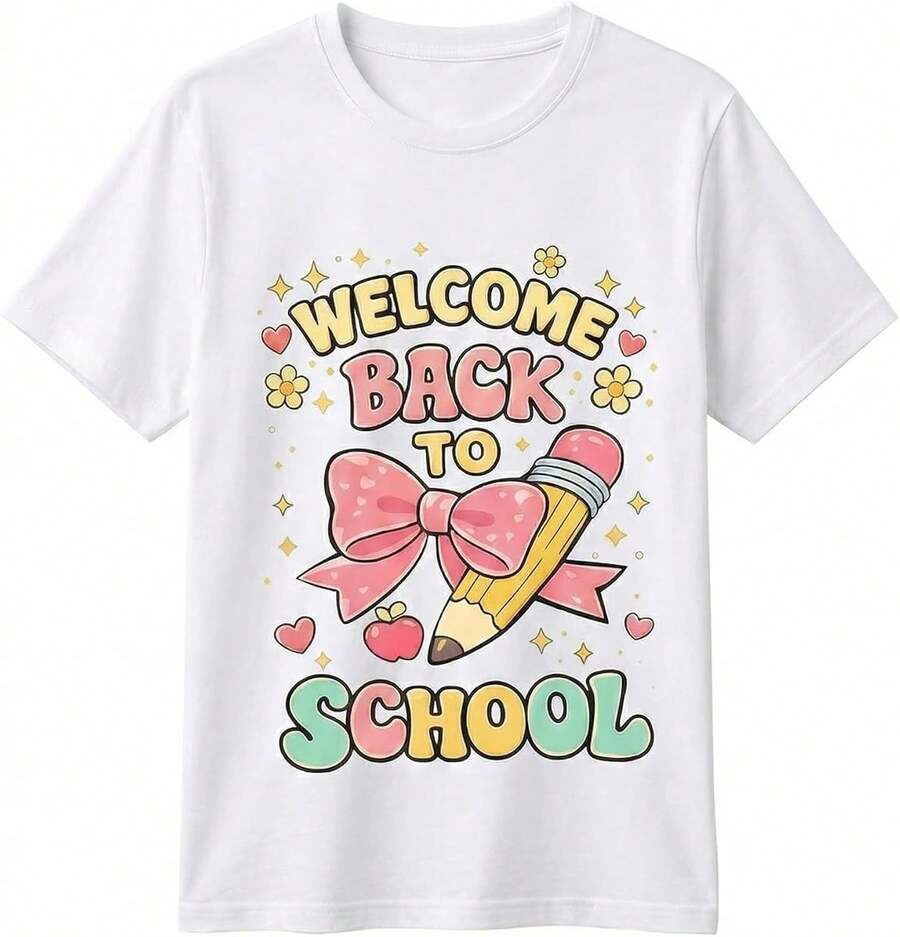 Back To School Teacher Shirts For Women, First Day Casual Graphic Printed Short Sleeve Outfit - 白色 - 查看 1