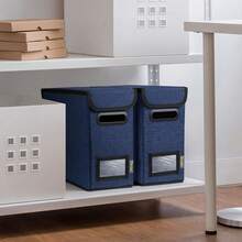 2026-HOT:- organizadora de archivos con tapa, organizador plegable con diapositiva de plástico, caja de carpetas colgantes para almacenamiento de documentos de oficina (apto para etiquetas, 1 - Azul - Ver 8