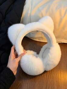 1pc Cute 3D Cat Ear Plush Earmuffs, Women's, Thickened Warm Faux Rabbit Fur, Foldable, Suitable For Students, Girls Daily Commute, Shopping, Cycling, Multiple Colors Available - Multicolor - View 7