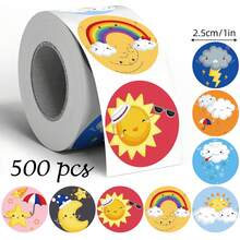 500pcs Cartoon Weather Small Round Stickers, 1 Inch Diameter, 2 Styles Available, Cute Hand-Drawn Sun, Cloud, Star, Moon, Rainbow Cartoon Images, Sealing Labels For Envelopes, Magazines, Phone Cases, Water Bottles, Computers, Helmets, Scrapbooks, DIY Decoration, Holiday Party Gift Wrapping, PVC Self-Adhesive Seal Stickers, Back To School - Multicolor - View 12