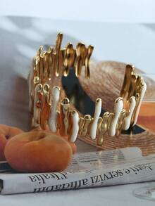 Artistic Starfish Heart Feather Leaf Flower Stripe Shape Exaggerated Thick Stackable Stainless Steel Open Adjustable Size Gold Bracelet Modern Sculpture High Street Fashion Cuff Clothing Accessory - Gold Bracelet - View 8