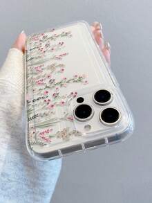 1pc Fashion Creative Pink Floral Pattern Perforated Air Cushion Shockproof Phone Case Protective Cover Compatible With Samsung/Apple 17/16/15/14/13/12/11 Pro Max/12 Pro/14 Plus And Other Phone Models - Multicolor - View 4