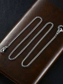 1pc Round Universal Buckle Six-Word Mantra Necklace, Vintage Tang Grass Pattern Versatile Dragon Bone Chain, Hypoallergenic Gift For Teenagers - Antique Silver - View 5