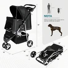 2026-NEW:, Carriola para Mascotas con Cesta de Almacenamiento y Portavasos, Carriola para Gatos con Función de Freno, Carriola para Perritos, Gato y Conejo (Negro) - Negro - Ver 2