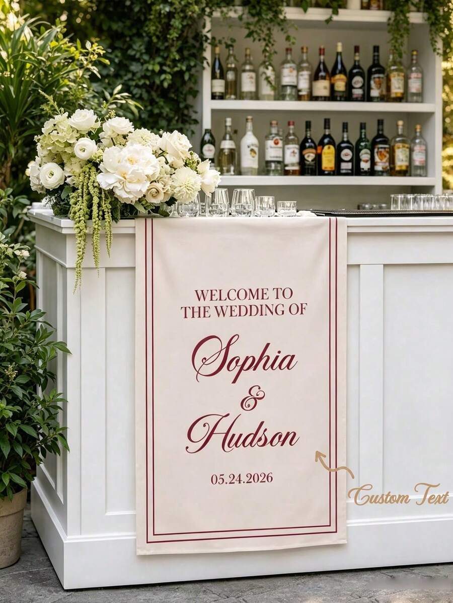 Personalized Wedding Custom Linen Wedding Banner, Bride And Groom Table Decor, Wedding Ceremony Gift, Mother's Day Gift, Anniversary - Multicolor - View 1