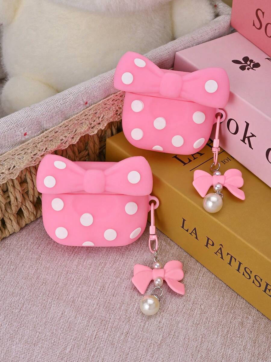 Cute Pink Bow Earphone Case - Pink - View 1