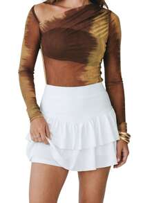 Shorts Women's Short Skirt With Layered Ruffles Round Skirt Fashion Style For Parties, Clubbing And Everyday Life - 白色 - 查看 4