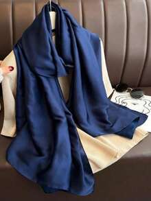 Women's Creative Fashion Personalized Design Exquisite New Silk Satin Gradient Hand-Painted Shawl Scarf 1pc - Navy Blue - View 3