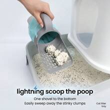 Multifunctional Cat Litter Scoop With Built-In Trash Bag Storage, Large Slotted Cat Litter Scoop With Ergonomic Handle, Portable Easy Clean Litter Box Cleaning Tool For Cats, Pet Waste Removal Accessory, Indoor Cat Supplies, Litter Box Accessories - Grey - View 4