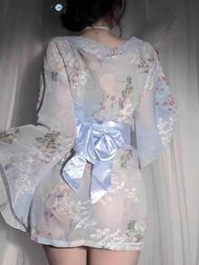 1 pieza Conjunto de disfraz de kimono estilo japonés Sakura Geisha sexy e inocente con lazo, otoño - Multicolor - Ver 7