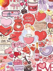 50pcs Valentine's Day Letter Stickers For Phone Case, Planner, Diary, Scrapbook, Greeting Card, Envelope, Guitar, Skateboard, Helmet, Tablet, Holiday Gift - Valentine's Day Letter - View 1