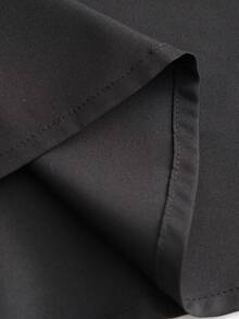 Blus Chiffon Hitam Kerah Tegak Sedikit Transparan Gaya Dewasa Elegan Ukuran Plus untuk Wanita dengan Desain Lengan Tengah Berkerut Elastis, Cocok untuk Perjalanan Sehari-hari dan Kencan. - Hitam - View 7