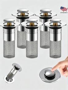 1/2/3 Packs Stainless Steel Pop-Up Sink Drain Stopper With Removable Filter Basket, Fits Bathtub/Shower Drain Cover, Collects Hair, Easy Snap-In Replacement Plug To Clear Clogs (No Chemicals/Easy To Clean) Prevents Clogs And Jewelry Loss - Multicolor - View 9