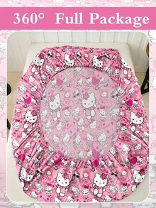 Sanrio 2/3pcs Hello Kitty Bedding Set, Cute Cartoon Print Bedding, Mattress Protector, Bed Cover, Bed Sheet, Comfortable Home Textile, Breathable Anti-Pilling Mattress Protector, Home Decor, Suitable For All Bed Sizes - Double, Full, Queen, King, All Seasons, Dust-Proof Bed Cover, Machine Washable - Fashionable Rose Red KT - View 6