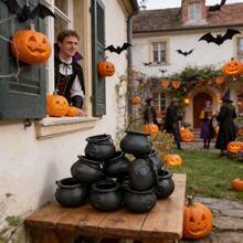 12pcs Mini Black Witch Buckets, Suitable For Halloween And Autumn Parties, Nautical Theme Wizard Potion Jars, Plastic Ghost Desktop Decor, With Portable Candy Storage Buckets, For Trick Or Treat, Wizard Potion, Party Layout Props, Halloween Decoration Ornaments - Multicolor - View 3