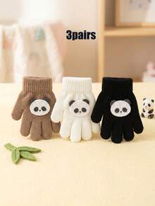 3 Pairs Set Bear Cartoon Fingerless Gloves For Boys, Knitted Candy Color Thickened Gloves For Autumn/Winter - 3 Pairs - View 10