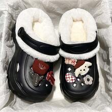 Autumn/Winter New Cute Cartoon Plush Lined Clog Shoes EVA Lightweight Soft Sole Home Outdoor Versatile Commute Warm Plush Slippers - Black - View 2