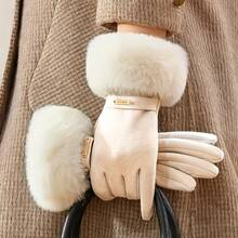 1 Pair Solid Color Winter Gloves, Classic Style, Cashmere Fabric, Thick Fleece Lining, Soft Cuff, Touchscreen Compatible, Warm And Cold-Resistant - Style 1 - View 8