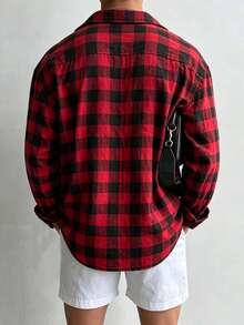 Cotton Plaid Business Casual Shirt (Red Holiday Color/Christmas Color) - Red - View 5