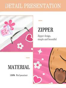 2/3PCS Capybara Bubble Tea Duvet Cover Set, Cute Cartoon Animal Bedding, Pink Heart Floral Print Bed Set For Girls - Multicolor - View 10