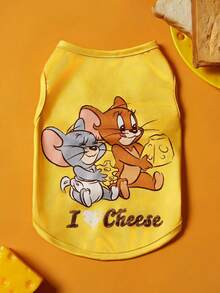 TOM & JERRY X PETSIN 1pc Cartoon Cute "I Love Cheese" Printed Yellow Cat And Dog Universal Elastic Comfortable Dog Vest - Yellow - View 5