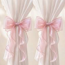 1/4 Pack French Style Bow Curtain Tiebacks, Sheer Satin Ribbon Curtain Tiebacks, Multi-Color No-Drill Curtain Tiebacks, Suitable For Semi-Sheer And Regular Curtains, For Bedroom, Living Room, Romantic Home Decor - Multicolor - View 2
