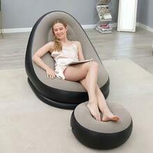 Inflatable Chair With Footrest, Flocked Surface Adult Inflatable Sofa, Comfortable Inflatable Air Cushion Chair, Waterproof Portable Inflatable Sofa, Camping Inflatable Sofa - Chair - View 4